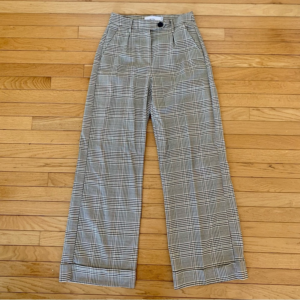 Bershka Wide-leg Waistband Herringbone Trousers